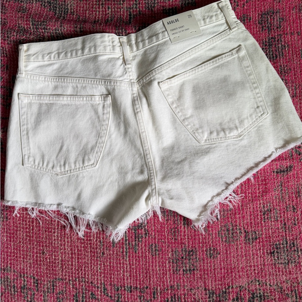 AGOLDE White Frayed Hem High-Rise Denim Shorts
